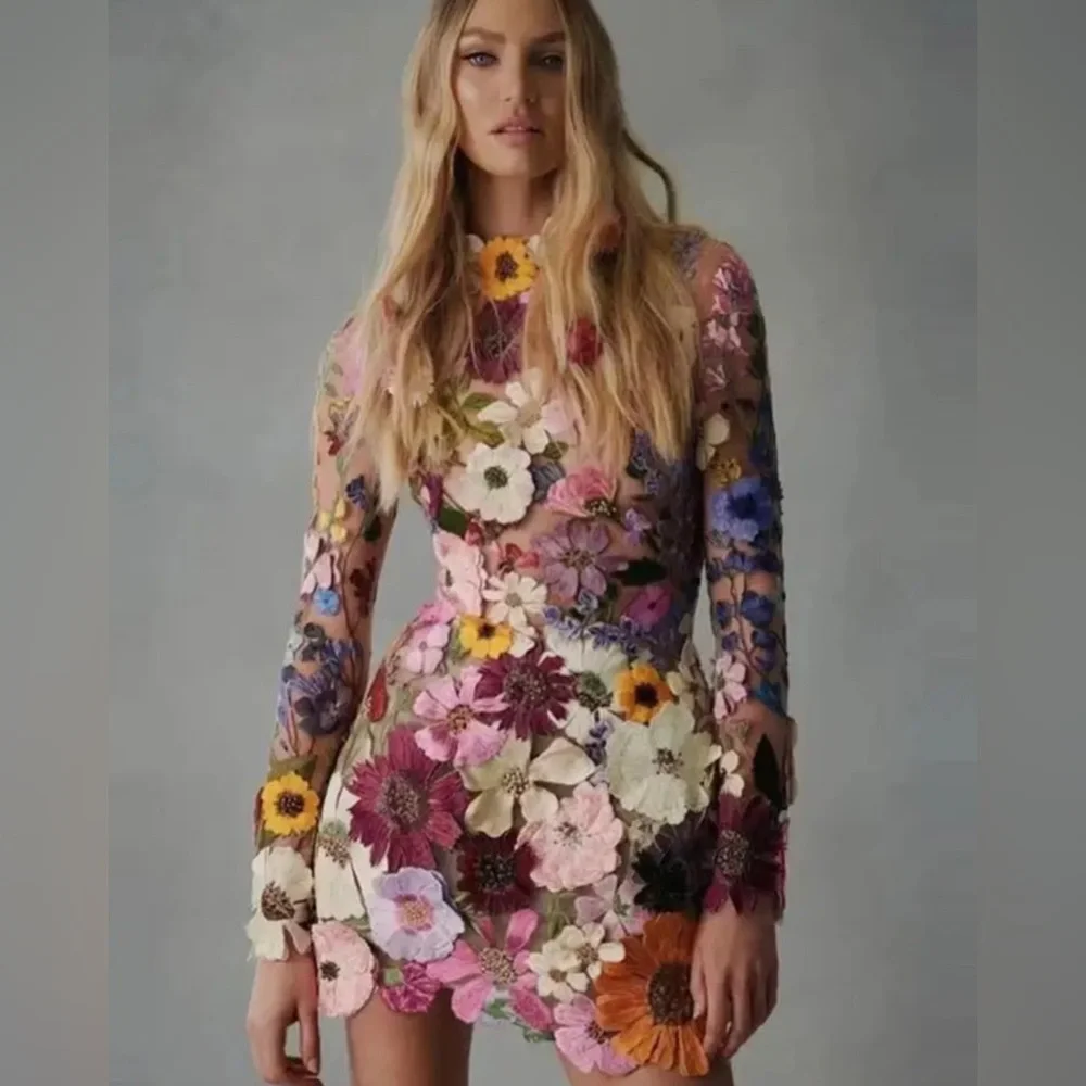 Embroidered Flowers Bell Skirt Mini Dress, Designed With Luxury In Mind, 5⭐️ - Picture 4 of 17